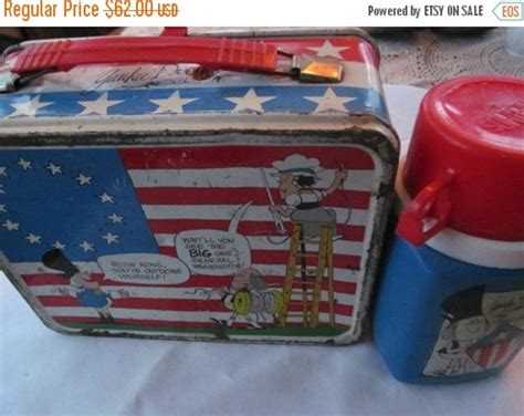 yankee foodle.metal lunch box|Tin Lunch Box and Thermos Yankee Doodle Metal .